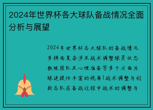 2024年世界杯各大球队备战情况全面分析与展望